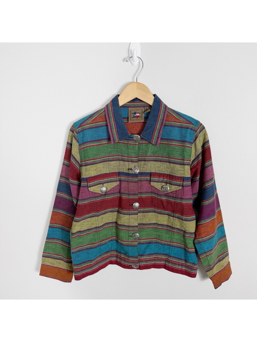 Don’t Mess With Texas Womens Southwestern Trucker Jacket Striped Cowgirl Small